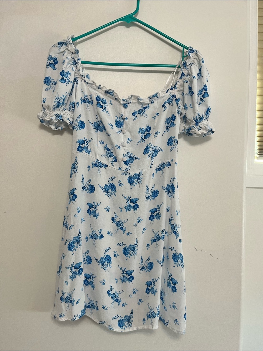 Zara White Mini Dress with Blue Floral Print